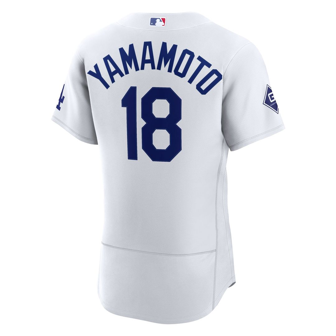 Los Angeles Dodgers Yoshinobu Yamamoto Home Authentic Sponsor Patch Jersey - White