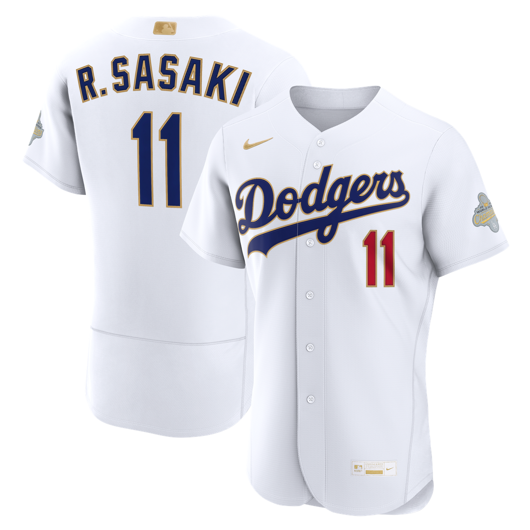 Los Angeles Dodgers Roki Sasaki 2026 Gold Collection Authentic Jersey - White