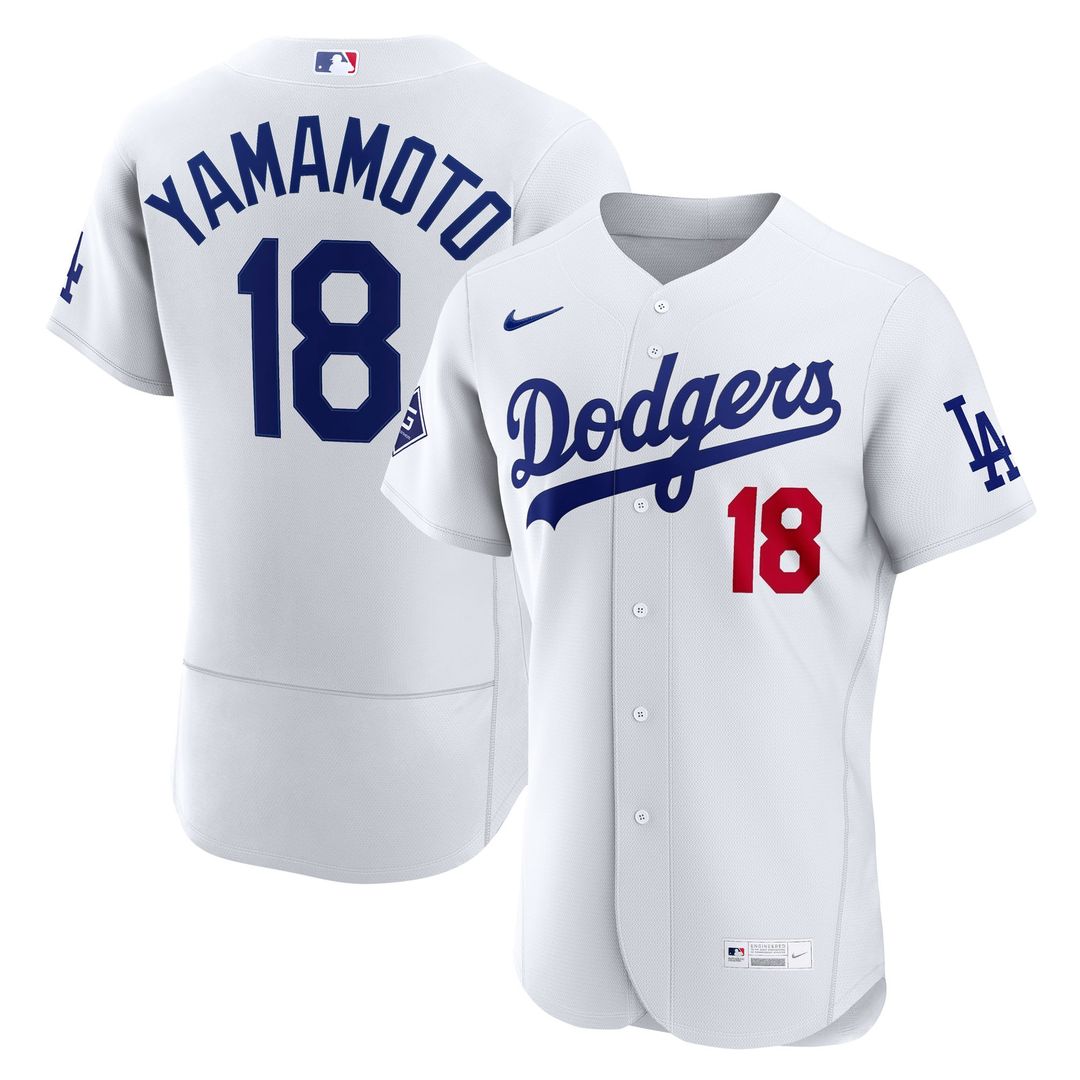 Los Angeles Dodgers Yoshinobu Yamamoto Home Authentic Sponsor Patch Jersey - White